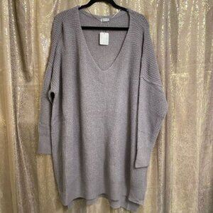 Free People C.O.Z.Y. Long Stretchy Oversized Tunic Sweater Gray Purple M/L NWT